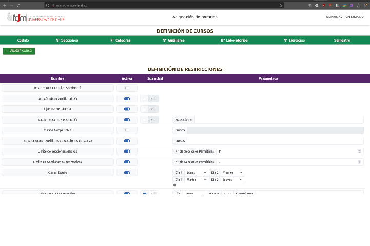 Sistema de coordinación y optimización de cursos y salas, 2021